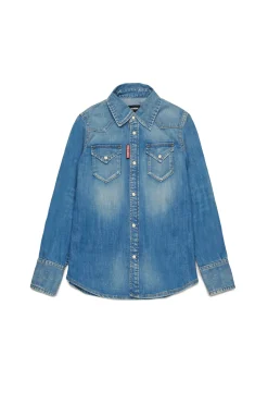 DSQUARED2 Camicia in denim blu medio sfumato | Bambino Camicie | Camicie