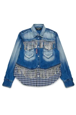 DSQUARED2 Camicia in denim con frange in cristalli | Bambino Camicie | Denim-Mania