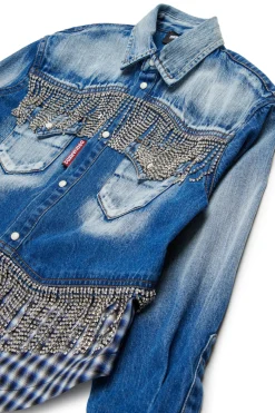 DSQUARED2 Camicia in denim con frange in cristalli | Bambino Camicie | Denim-Mania