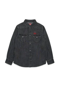 DIESEL Camicia in denim nero con logo Oval D | Bambino Denim-Mania | Denim-Mania