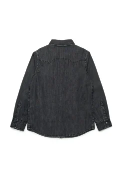 DIESEL Camicia in denim nero con logo Oval D | Bambino Denim-Mania | Denim-Mania