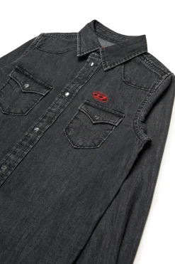 DIESEL Camicia in denim nero con logo Oval D | Bambino Denim-Mania | Denim-Mania