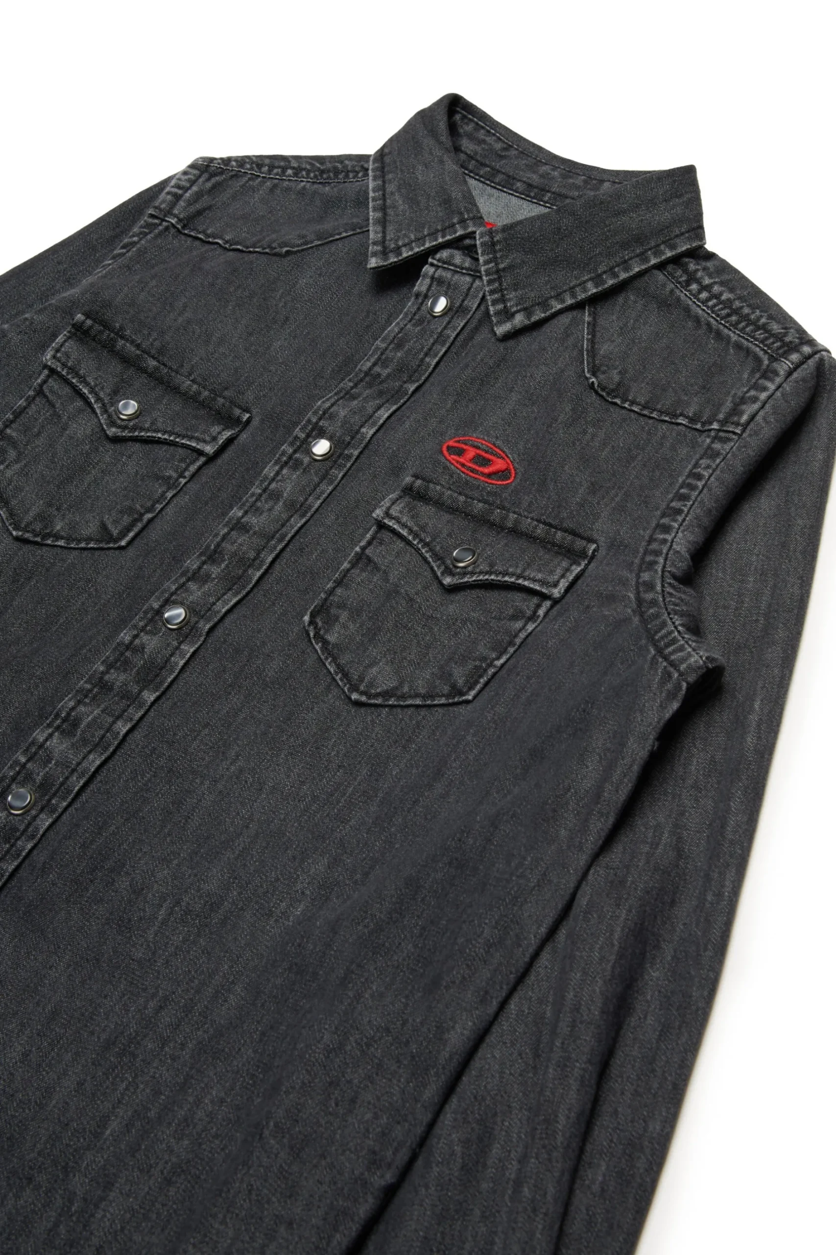 DIESEL Camicia in denim nero con logo Oval D | Bambino Denim-Mania | Denim-Mania