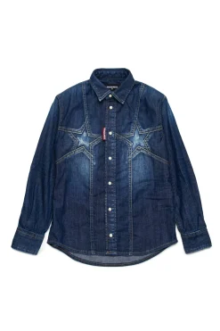 DSQUARED2 Camicia in denim scuro con Super Star | Bambino Camicie | Denim-Mania