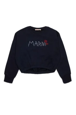 MARNI Felpa cropped girocollo con logo Flower | Felpe