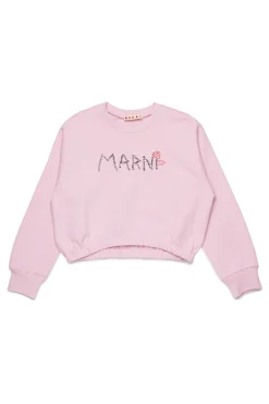 MARNI Felpa cropped girocollo con logo Flower | Felpe