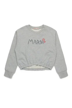 MARNI Felpa cropped girocollo con logo Flower | Felpe