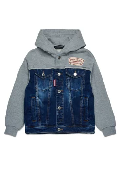 DSQUARED2 Felpa in denim e cotone con patch | Bambino Giacche E Cappotti | Denim-Mania