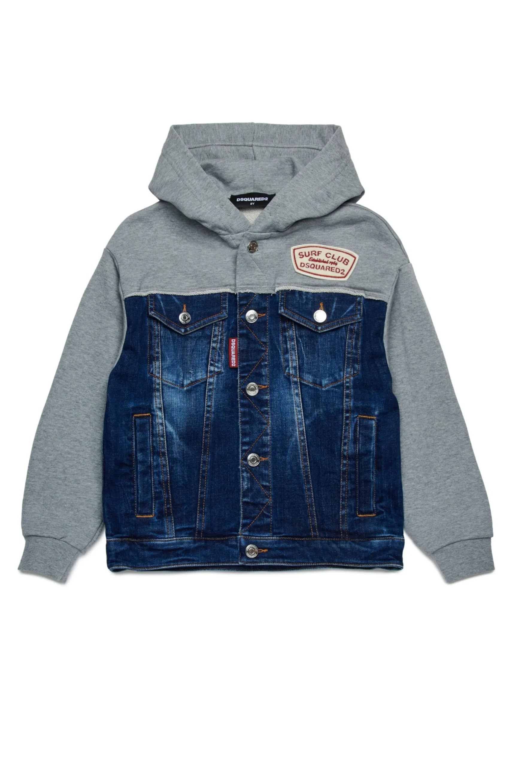 DSQUARED2 Felpa in denim e cotone con patch | Bambino Giacche E Cappotti | Denim-Mania