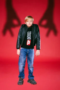 DIESEL Giacca biker in pelle con logo oval D | Bambino Giacche E Cappotti