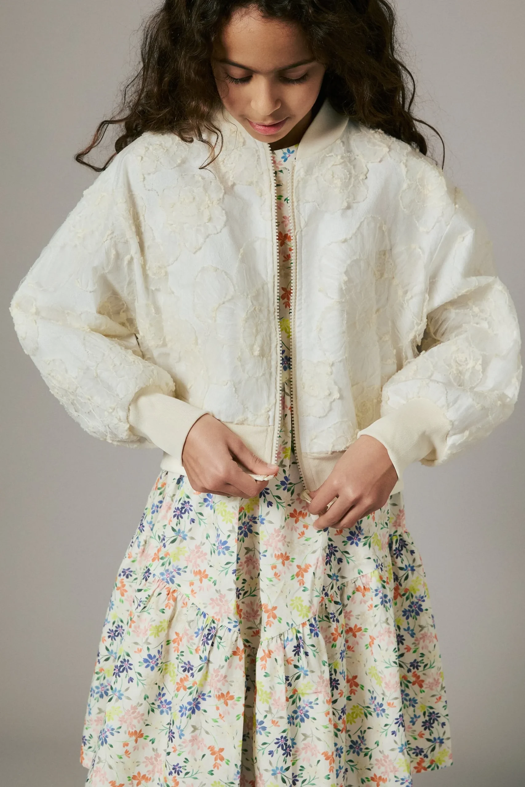 N°21 Giacca bomber con fiori in organza ricamata | Bambino Giacche E Cappotti | Party Looks