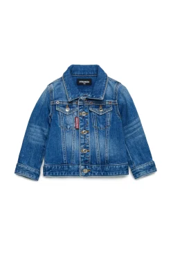 DSQUARED2 Giacca in denim blu medio con abrasioni | Bambino Giacche E Gilet | Denim-Mania