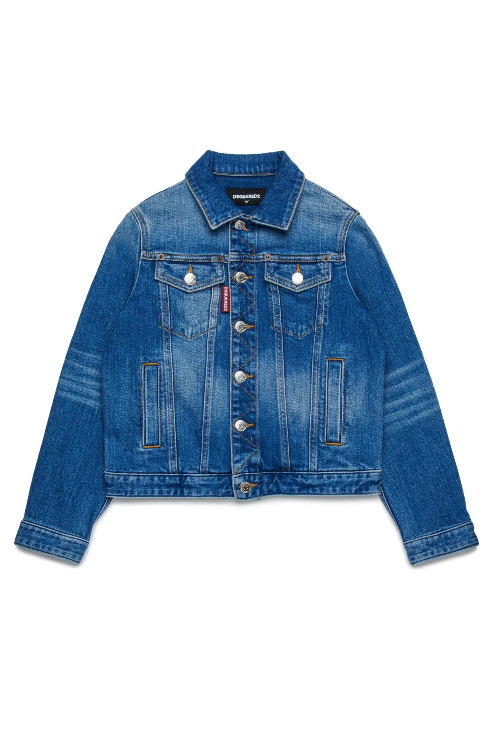 DSQUARED2 Giacca in denim blu medio con abrasioni | Bambino Giacche E Cappotti | Denim-Mania