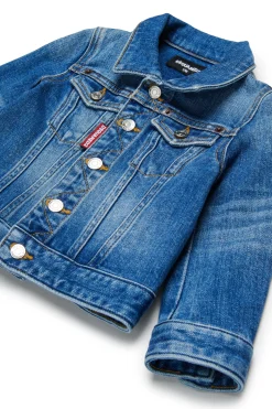 DSQUARED2 Giacca in denim blu medio con abrasioni | Bambino Giacche E Gilet | Denim-Mania