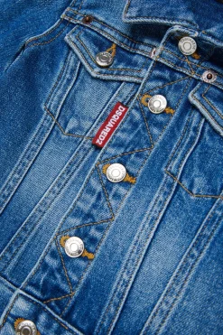 DSQUARED2 Giacca in denim blu medio con abrasioni | Bambino Giacche E Gilet | Denim-Mania