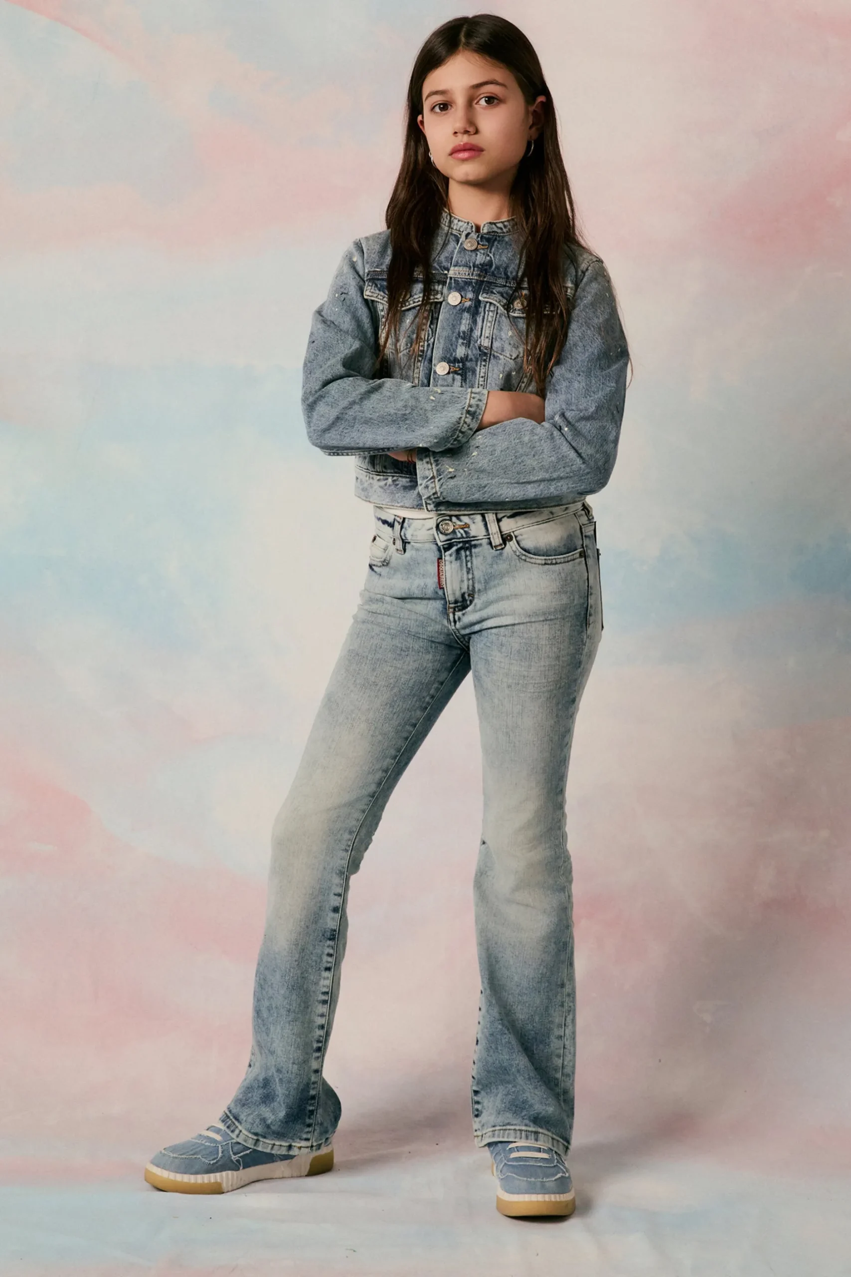 MM6 MAISON MARGIELA Giacca in denim blu sfumato con color spots | Bambino Denim-Mania | Denim-Mania
