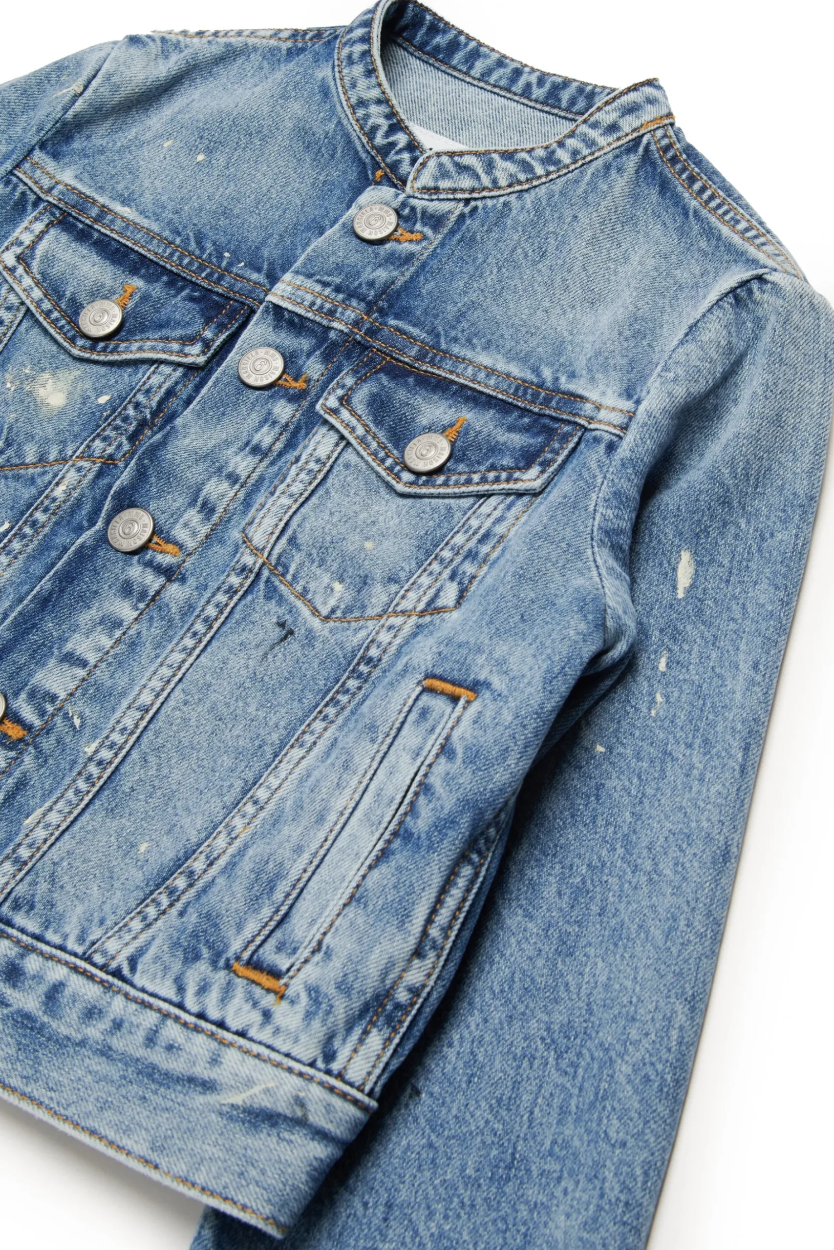 MM6 MAISON MARGIELA Giacca in denim blu sfumato con color spots | Bambino Denim-Mania | Denim-Mania