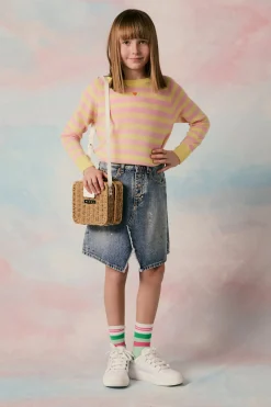 MM6 MAISON MARGIELA Gonna in denim blu sfumato con color spots | Bambino Gonne | Denim-Mania