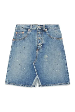 MM6 MAISON MARGIELA Gonna in denim blu sfumato con color spots | Bambino Gonne | Denim-Mania