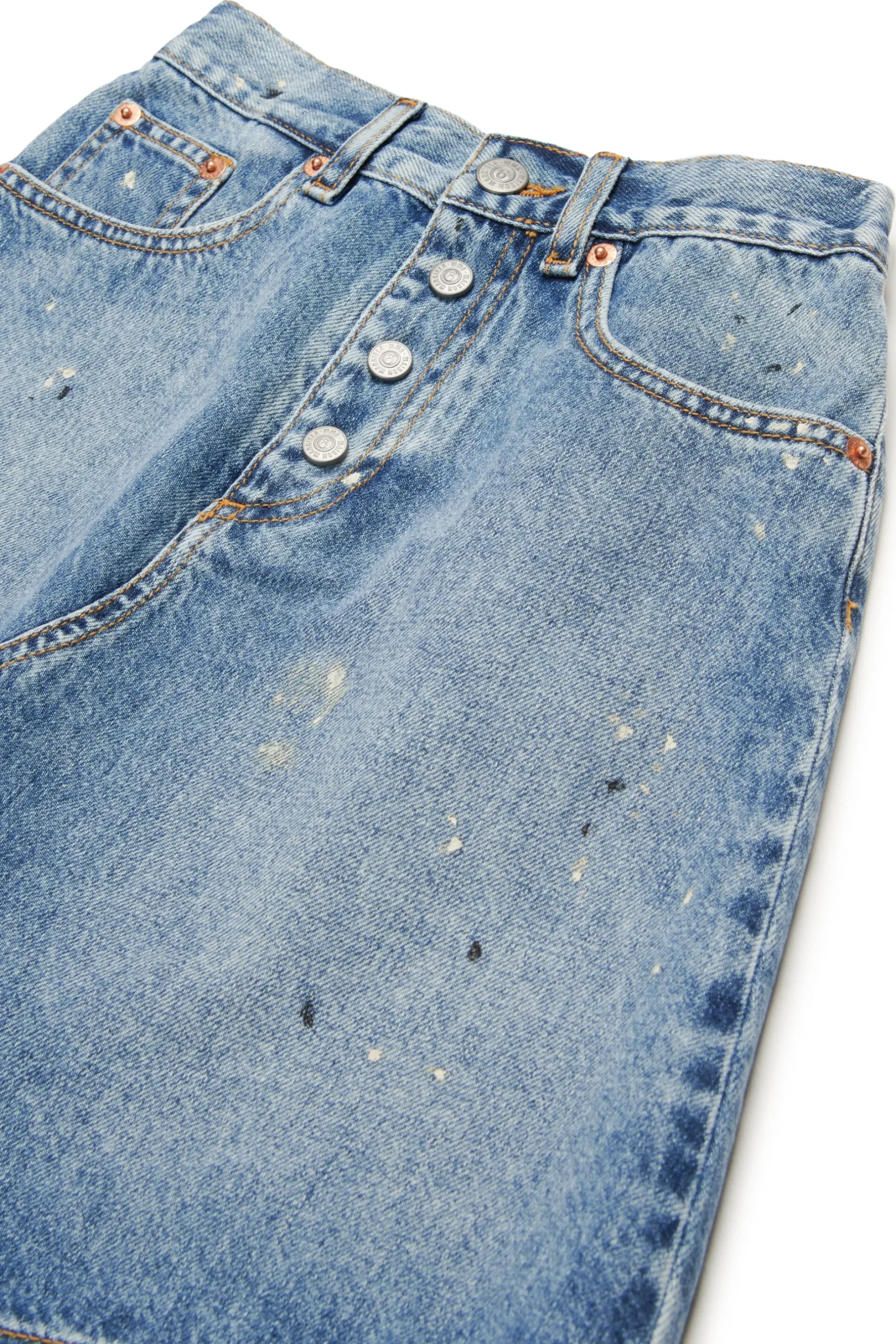 MM6 MAISON MARGIELA Gonna in denim blu sfumato con color spots | Bambino Gonne | Denim-Mania