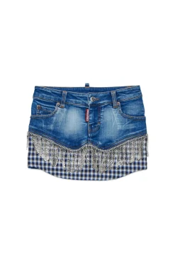 DSQUARED2 Gonna in denim con frange in cristalli | Bambino Gonne | Denim-Mania