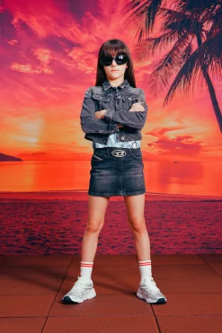 DIESEL Gonna in denim nero sfumato con metal plate | Bambino Gonne | Denim-Mania