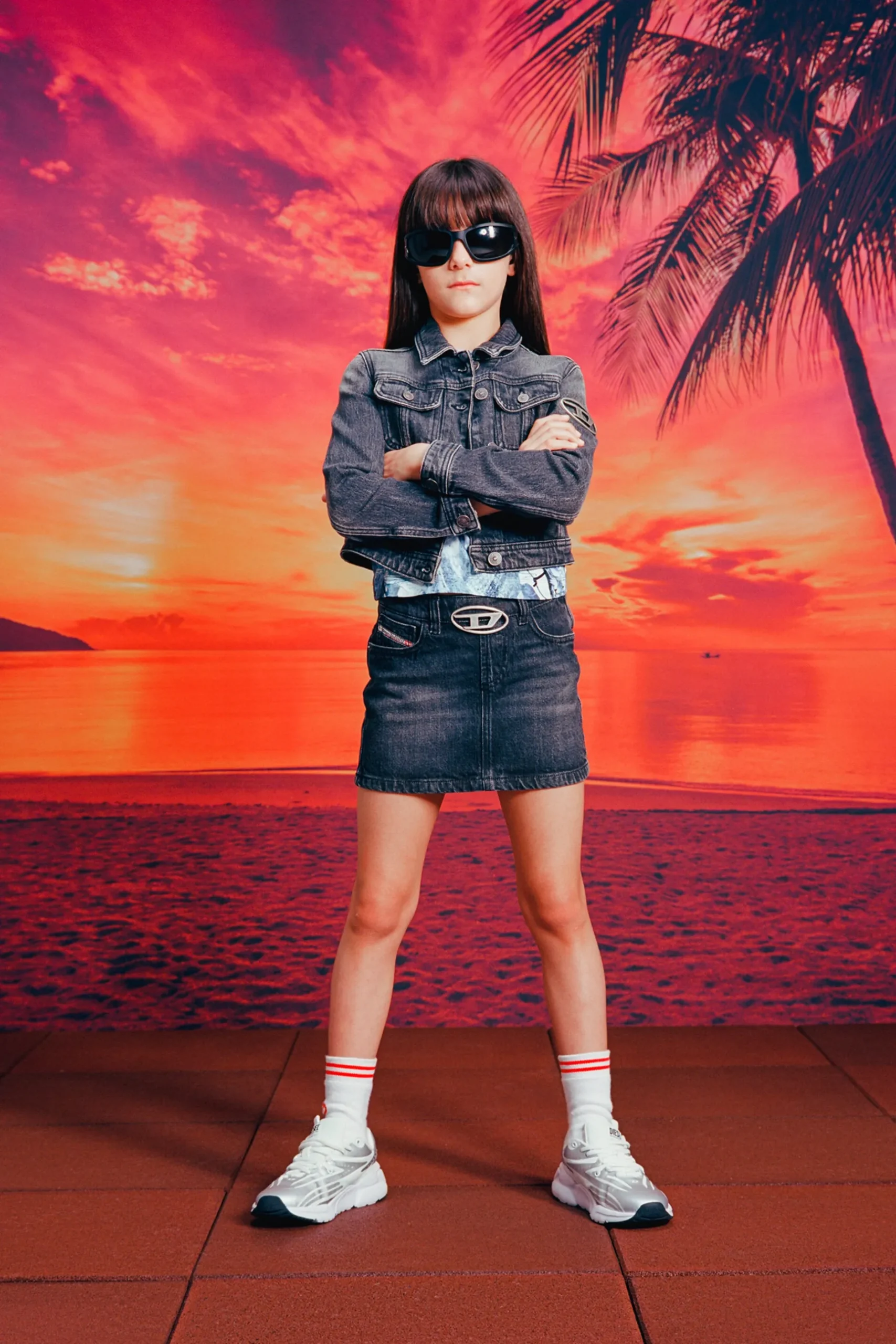 DIESEL Gonna in denim nero sfumato con metal plate | Bambino Gonne | Denim-Mania