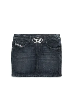 DIESEL Gonna in denim nero sfumato con metal plate | Bambino Gonne | Denim-Mania