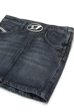 DIESEL Gonna in denim nero sfumato con metal plate | Bambino Gonne | Denim-Mania