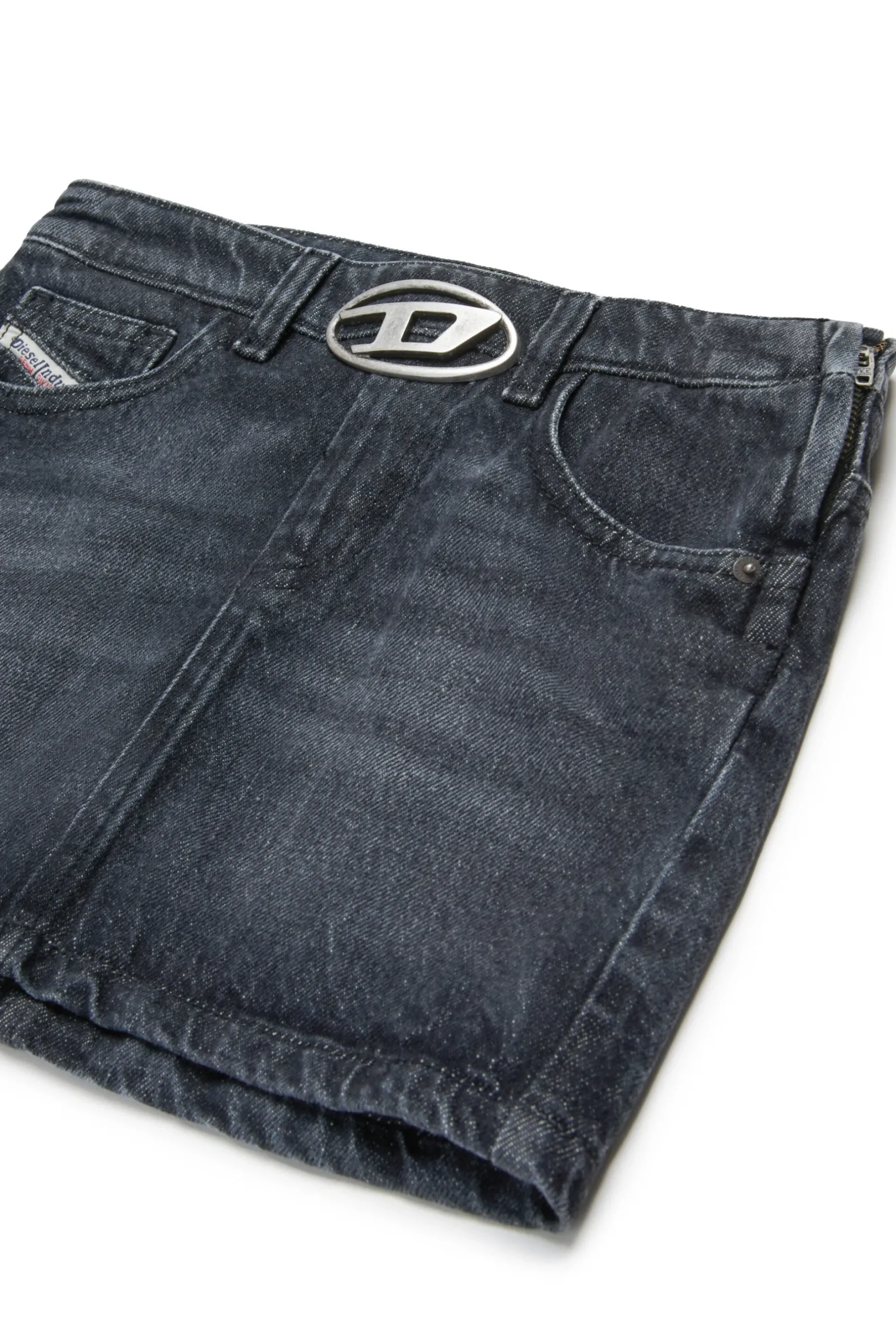 DIESEL Gonna in denim nero sfumato con metal plate | Bambino Gonne | Denim-Mania