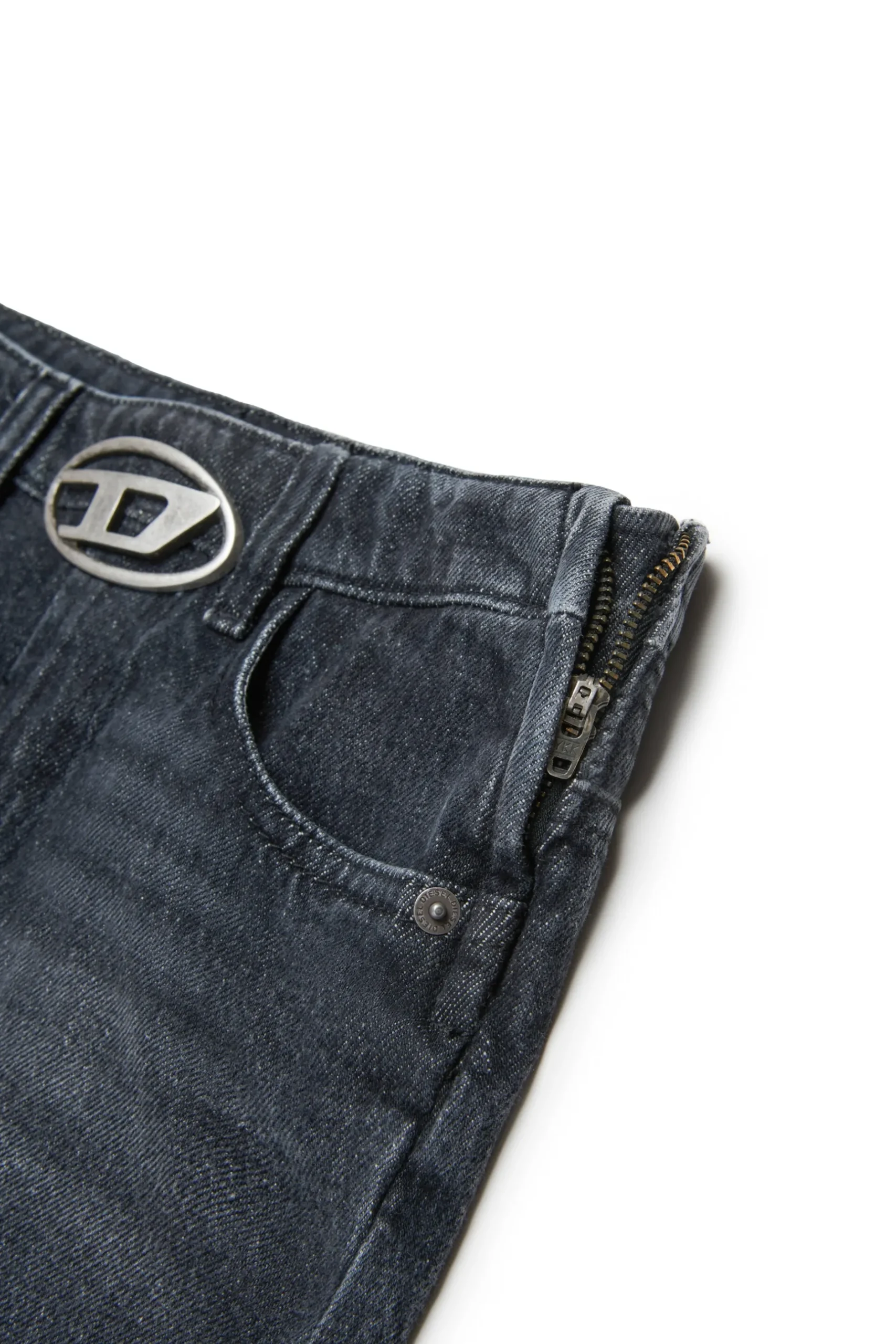 DIESEL Gonna in denim nero sfumato con metal plate | Bambino Gonne | Denim-Mania