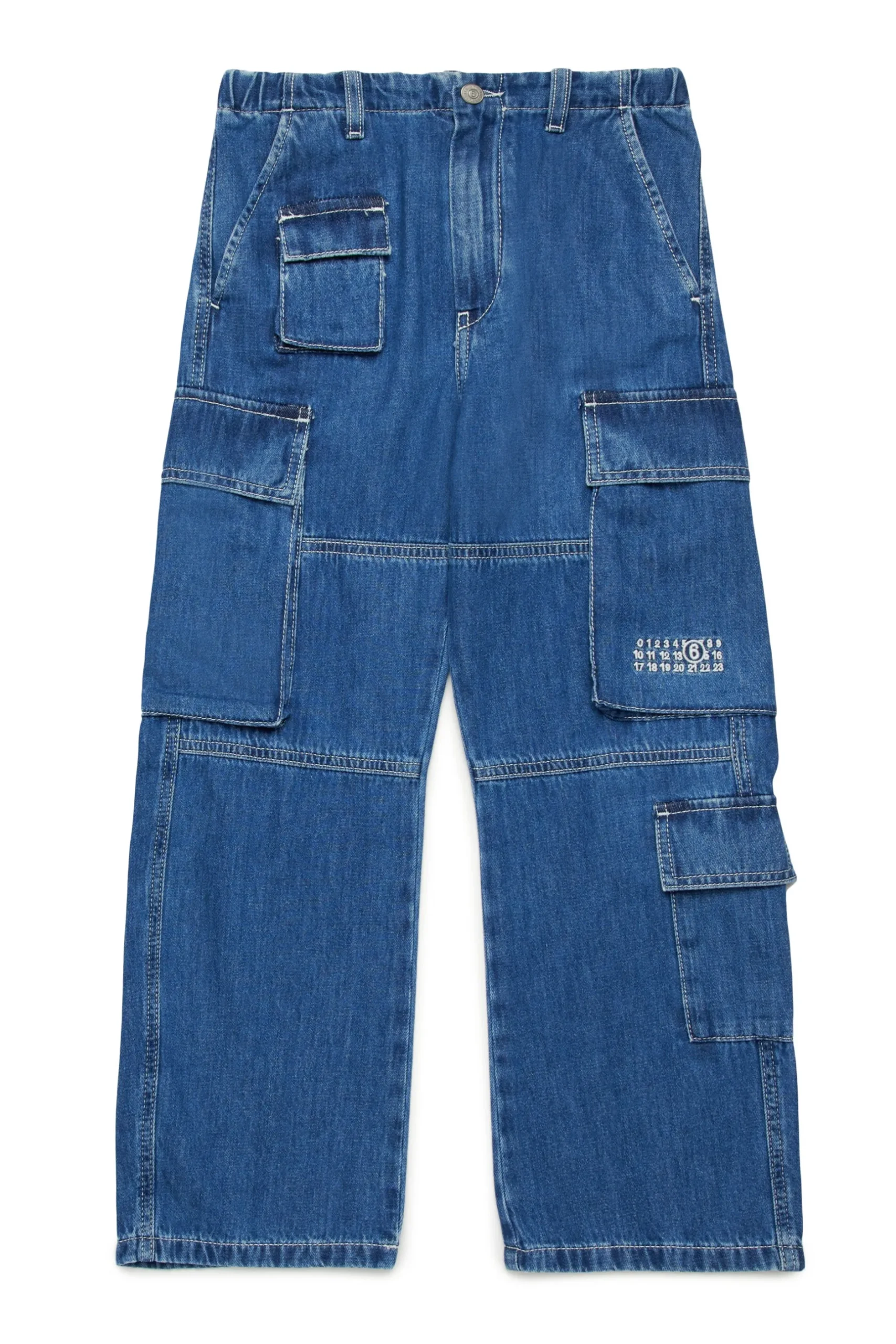 MM6 MAISON MARGIELA Jeans cargo blu medio con Numeric logo | Bambino Jeans | Denim-Mania