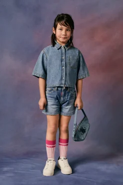 DSQUARED2 Shorts in denim blu medio con abrasioni | Bambino Denim-Mania | Denim-Mania