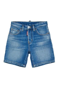 DSQUARED2 Shorts in denim blu medio con abrasioni | Bambino Denim-Mania | Denim-Mania