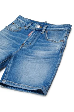 DSQUARED2 Shorts in denim blu medio con abrasioni | Bambino Denim-Mania | Denim-Mania
