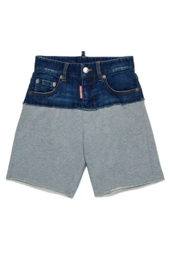 DSQUARED2 Shorts in denim e felpa con patch | Bambino Shorts | Denim-Mania