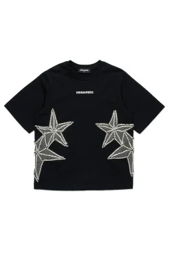 DSQUARED2 T-shirt con stelle in mesh e cristalli | T-Shirts