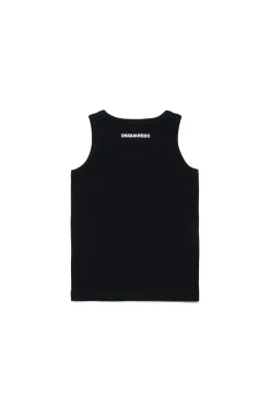 DSQUARED2 T-shirt smanicata a costine con logo | Bambino T-Shirts | Swimwear